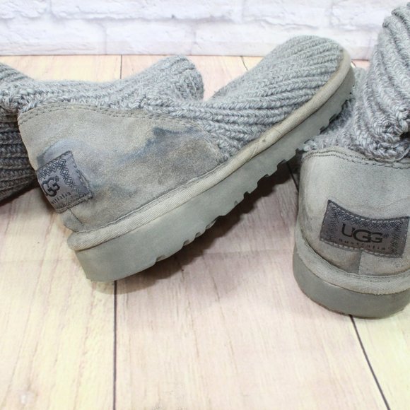 UGG Classic Cardy Gray Wool Big Button Sweater Knit  Boots Size 7 - Picture 10 of 11